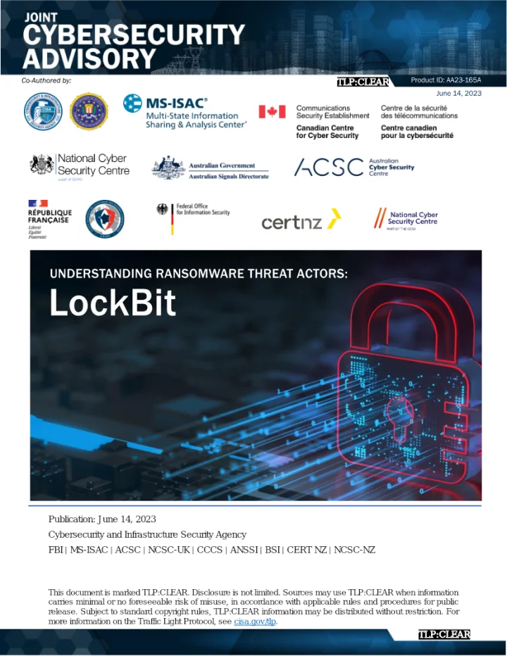 First page of the official joint advisory Understanding Ransomware Threat Actors LockBit