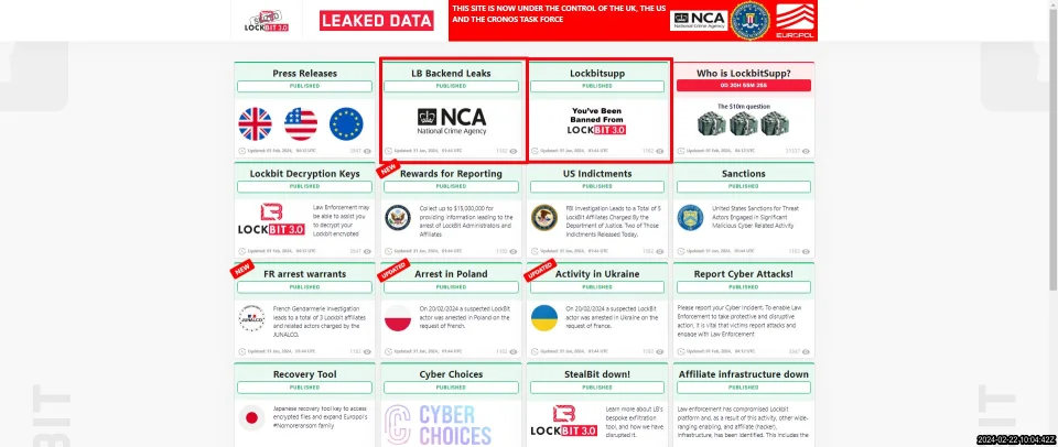 Operation Cronos seizure notice displayed on disrupted LockBit leak-site infrastructure