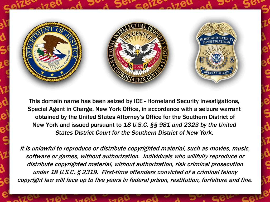 Operation In Our Sites 3 website seizure banner