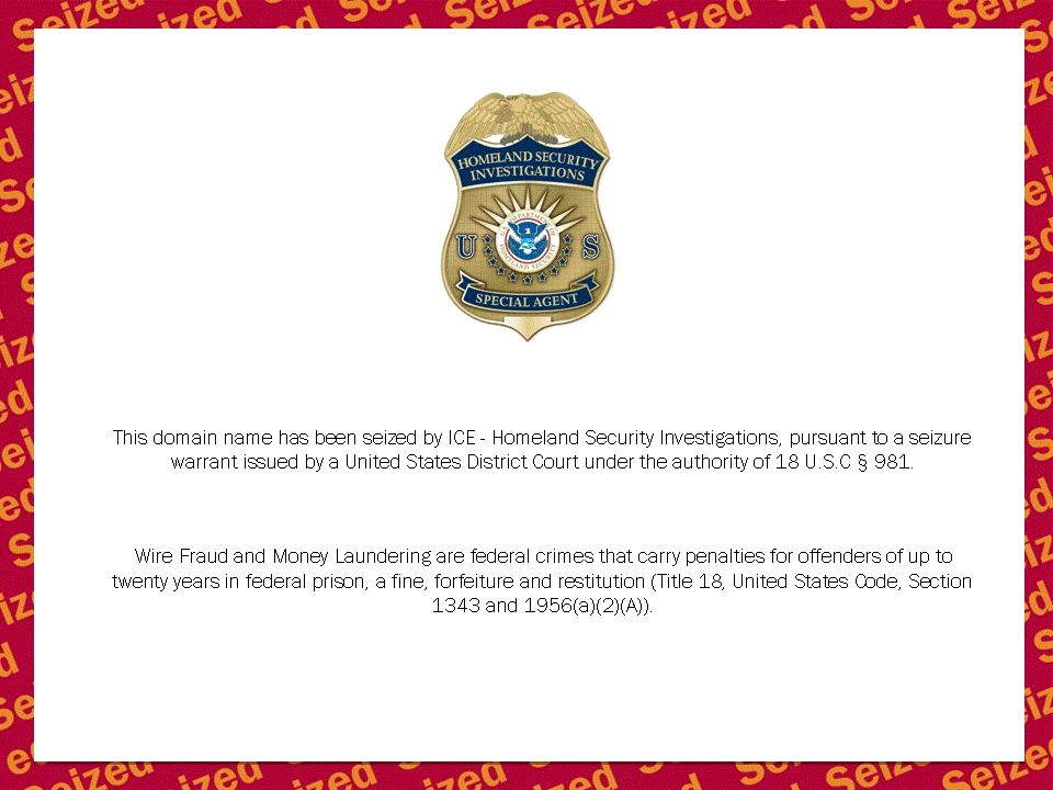 Counterfeit Discounts and Refunds website seizure banner