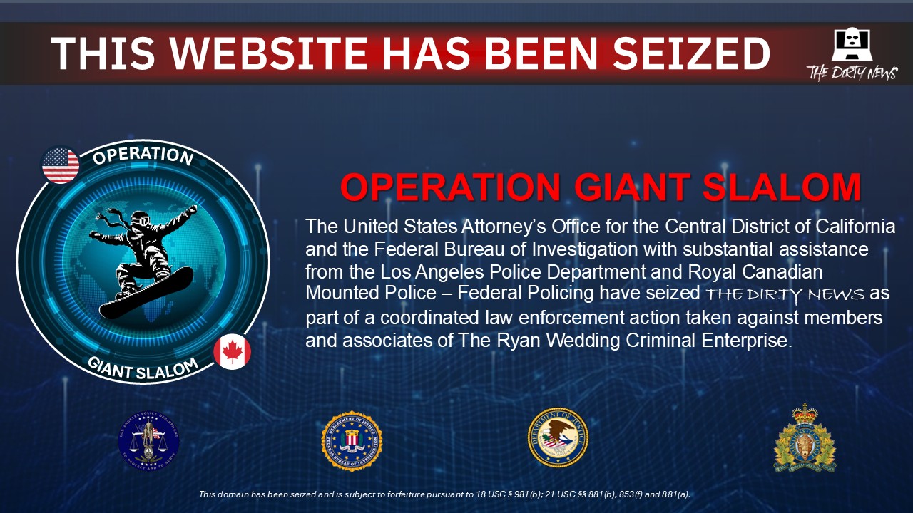Operation Giant Slalom / Ryan Wedding website seizure banner