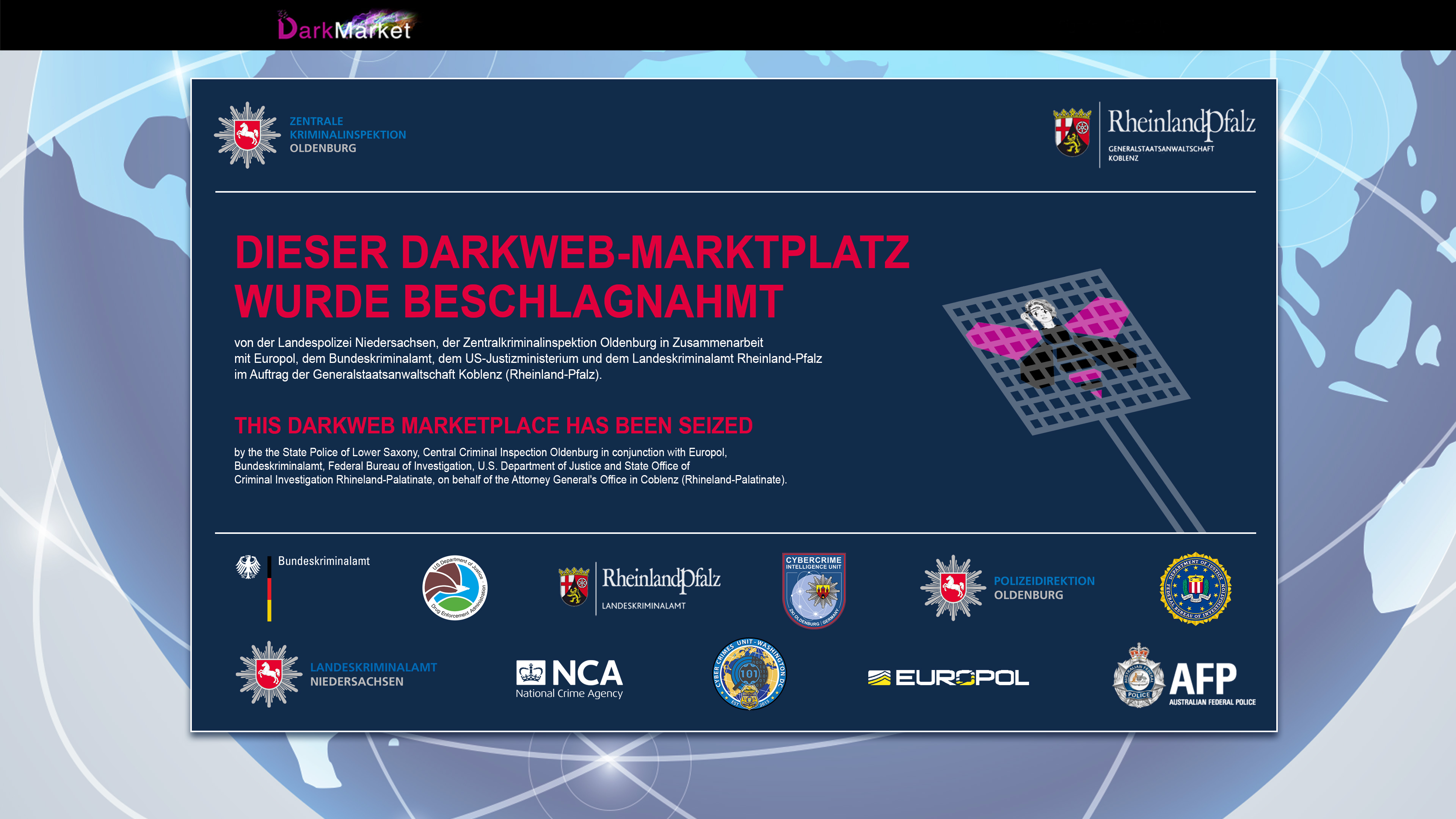 DarkMarket website seizure banner
