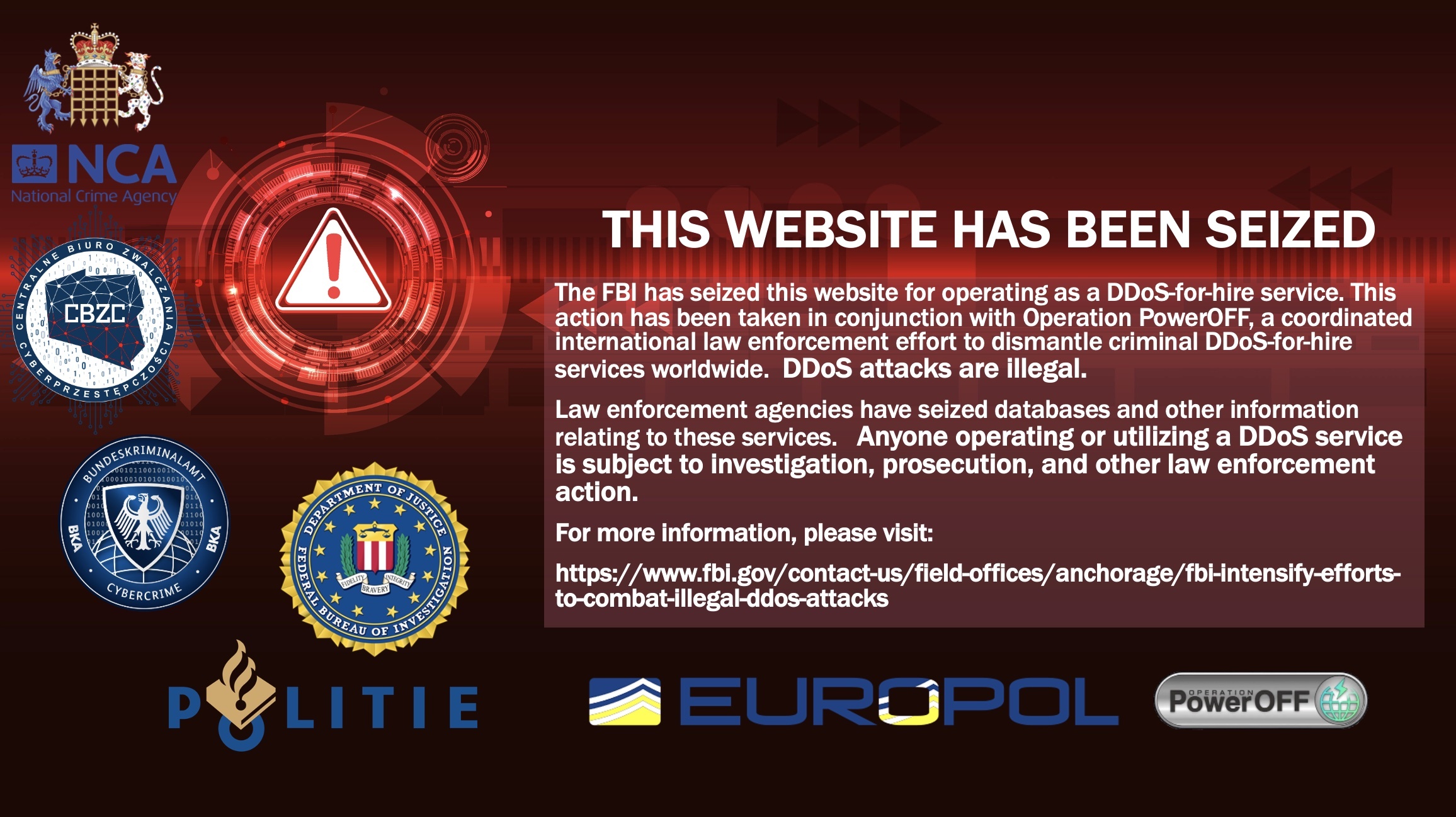 Operation PowerOFF website seizure banner