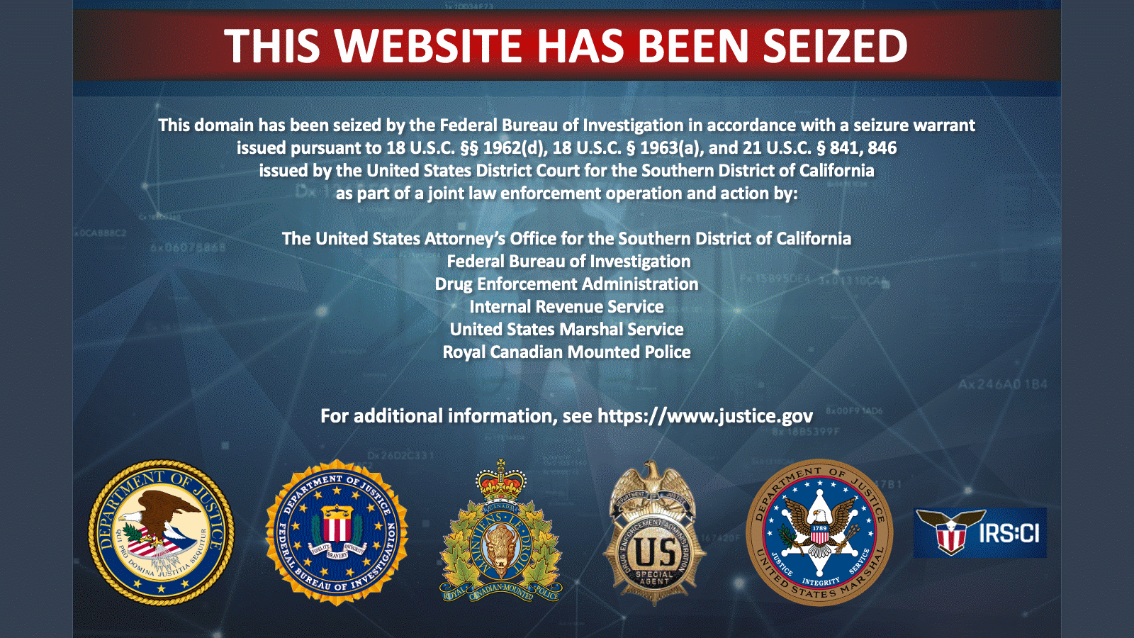 Sky Global website seizure banner