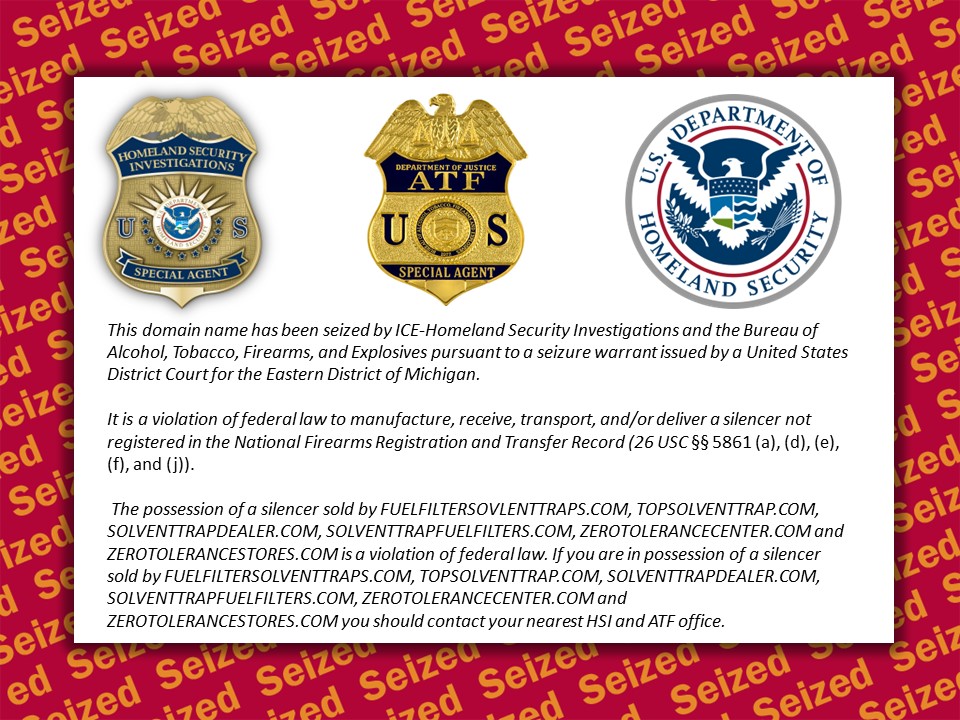 Illegal silencers website seizure banner