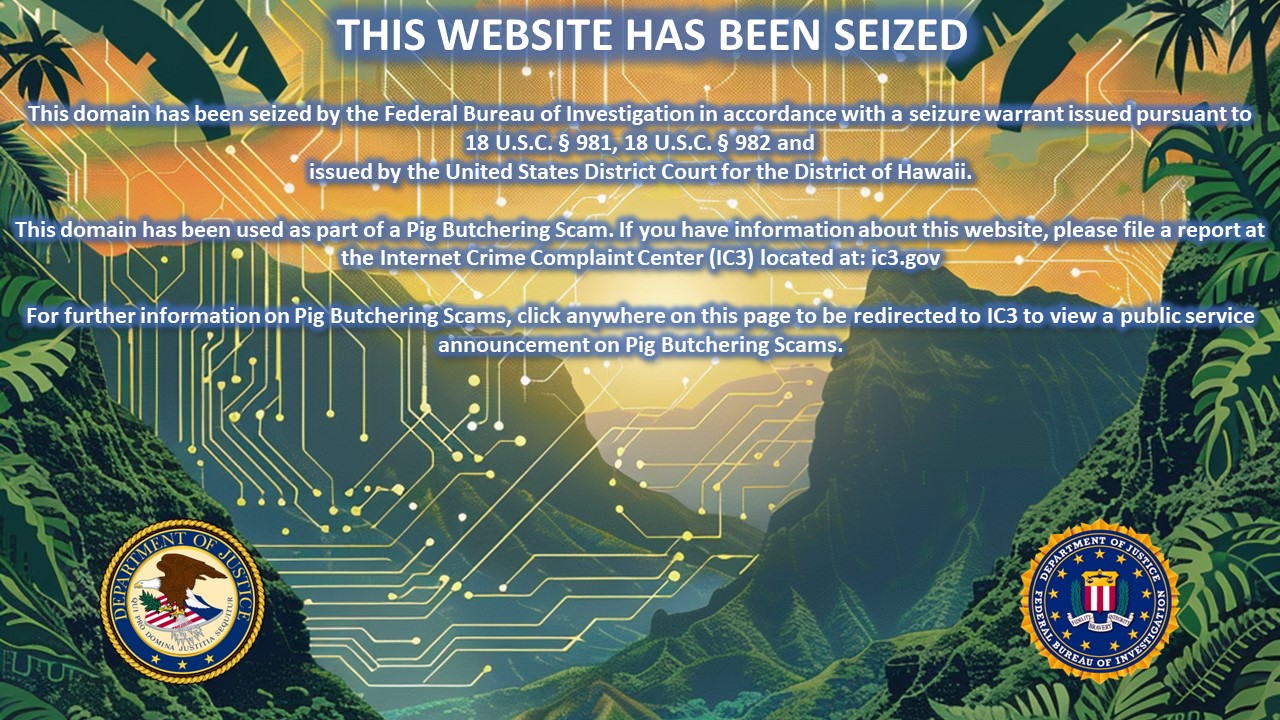 Cryptocurrency scam 2 website seizure banner