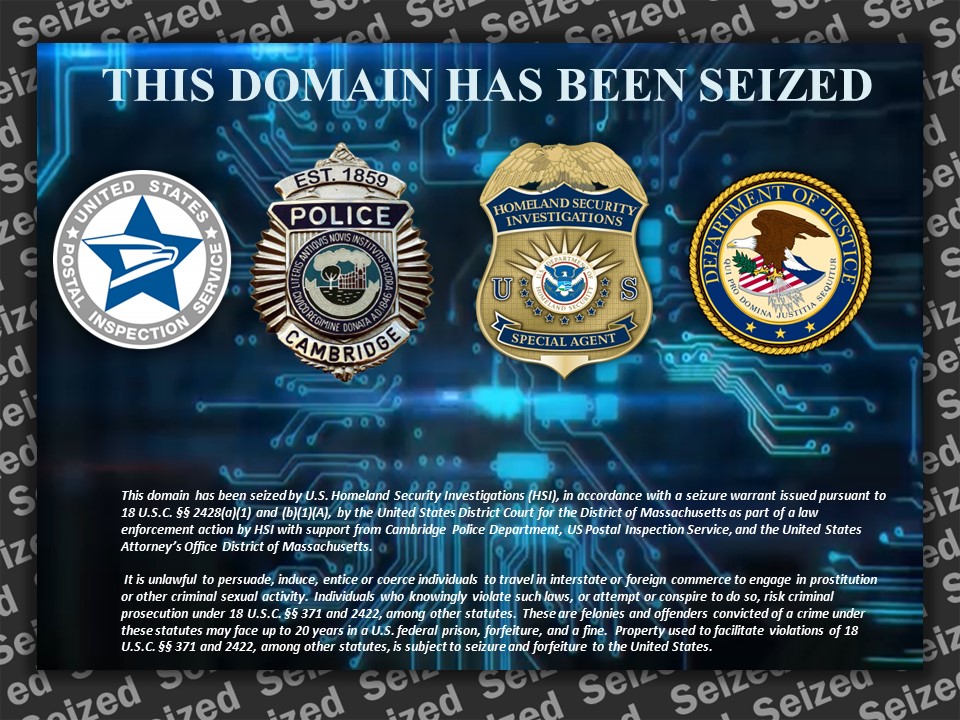 Illegal prostitution website seizure banner