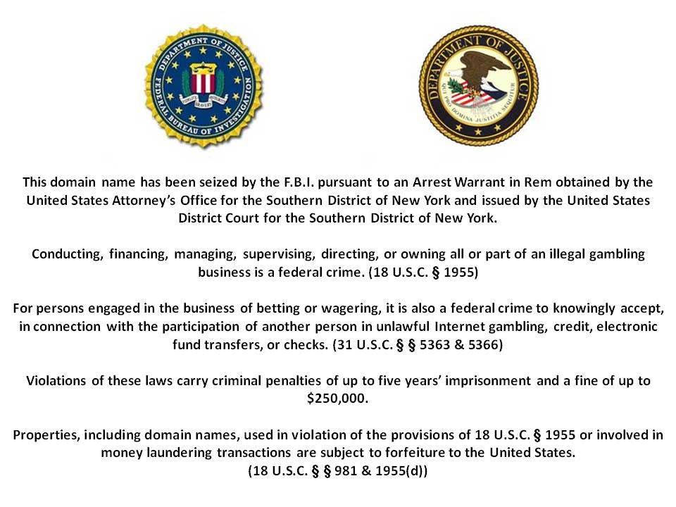 Cereus Poker Network website seizure banner