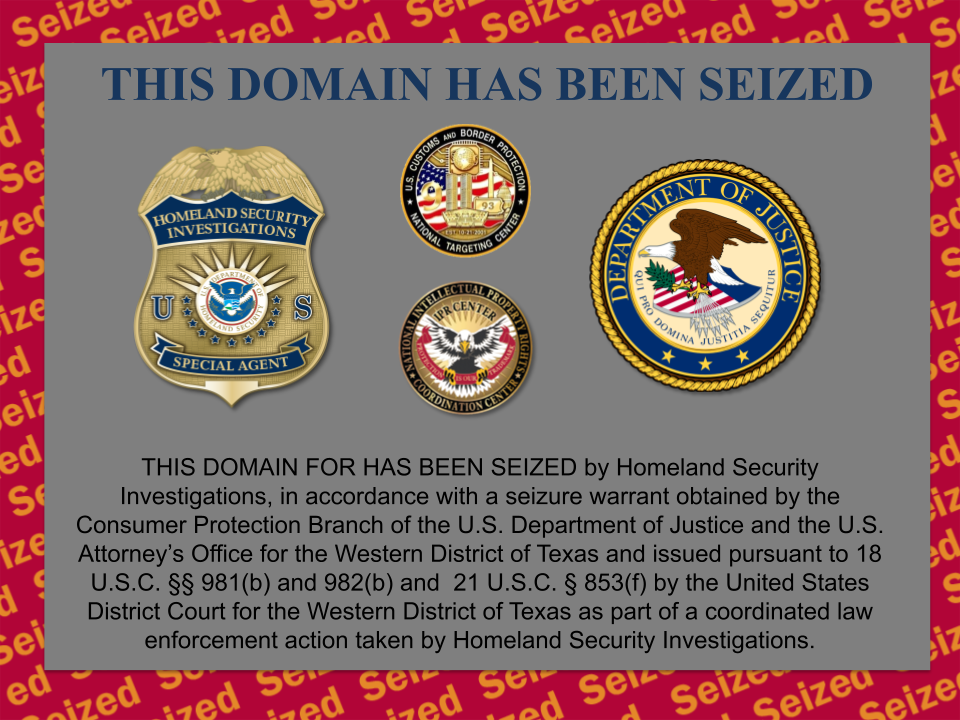 Pill presses website seizure banner