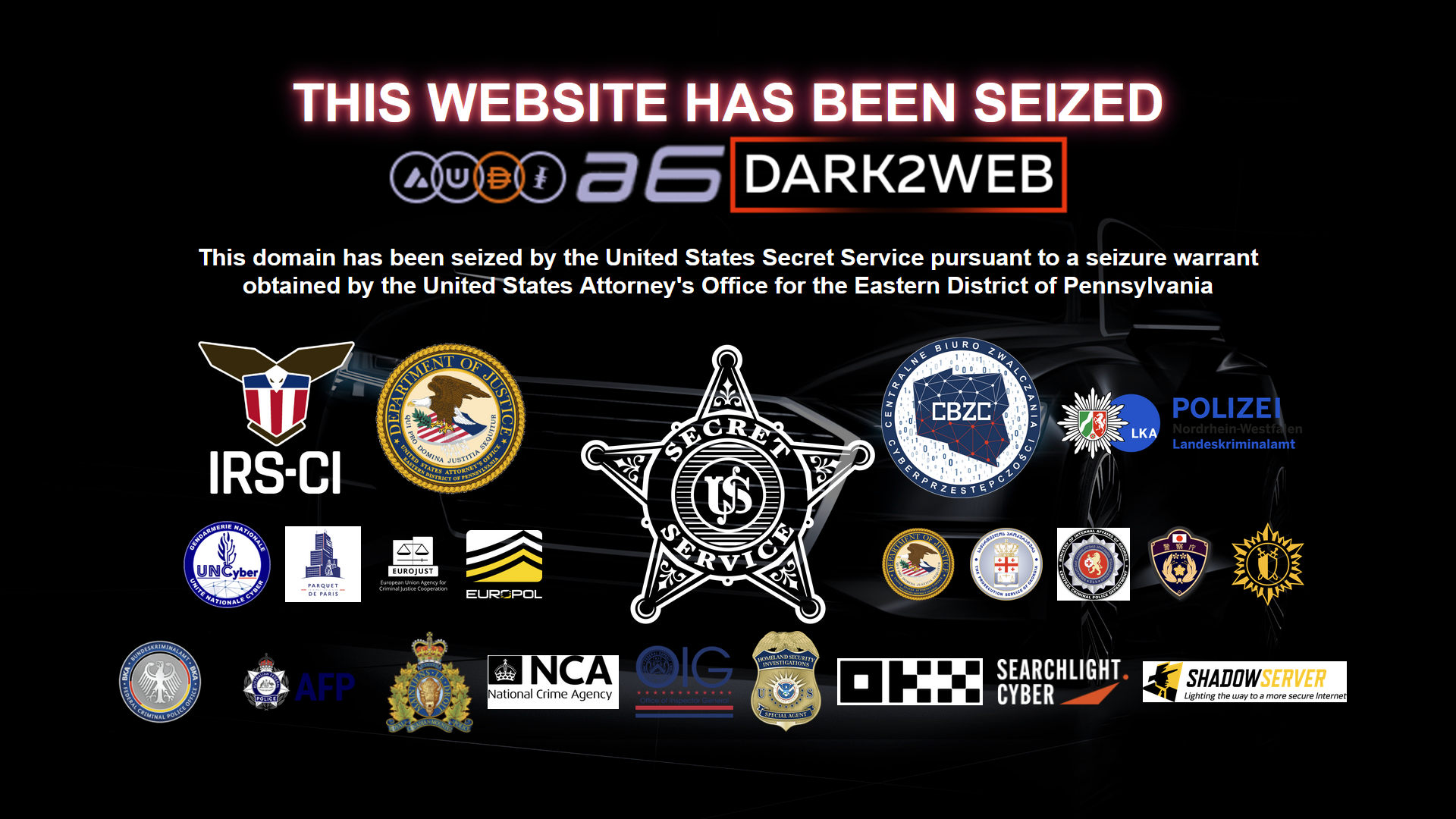 AudiA6 / Dark2Web website seizure banner