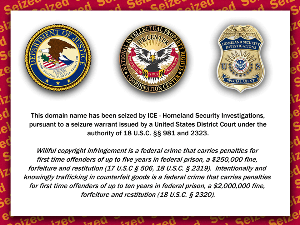 Counterfeit products website seizure banner