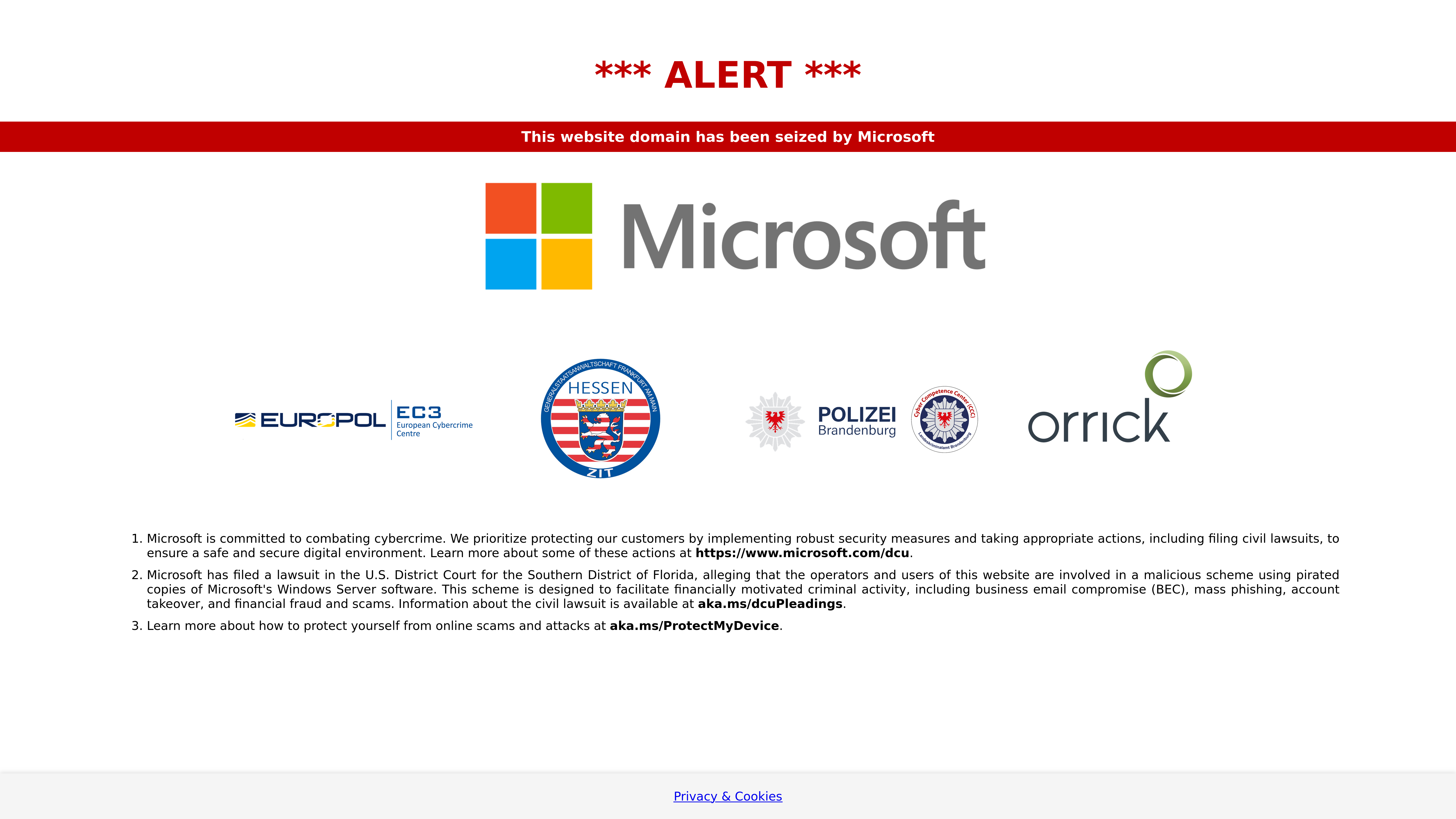 RedVDS website seizure banner