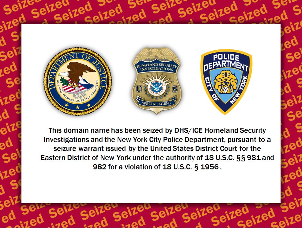 NYC Escorts website seizure banner