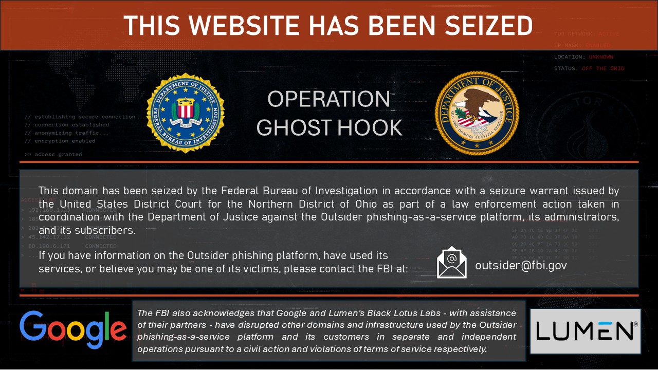 Outsider website seizure banner