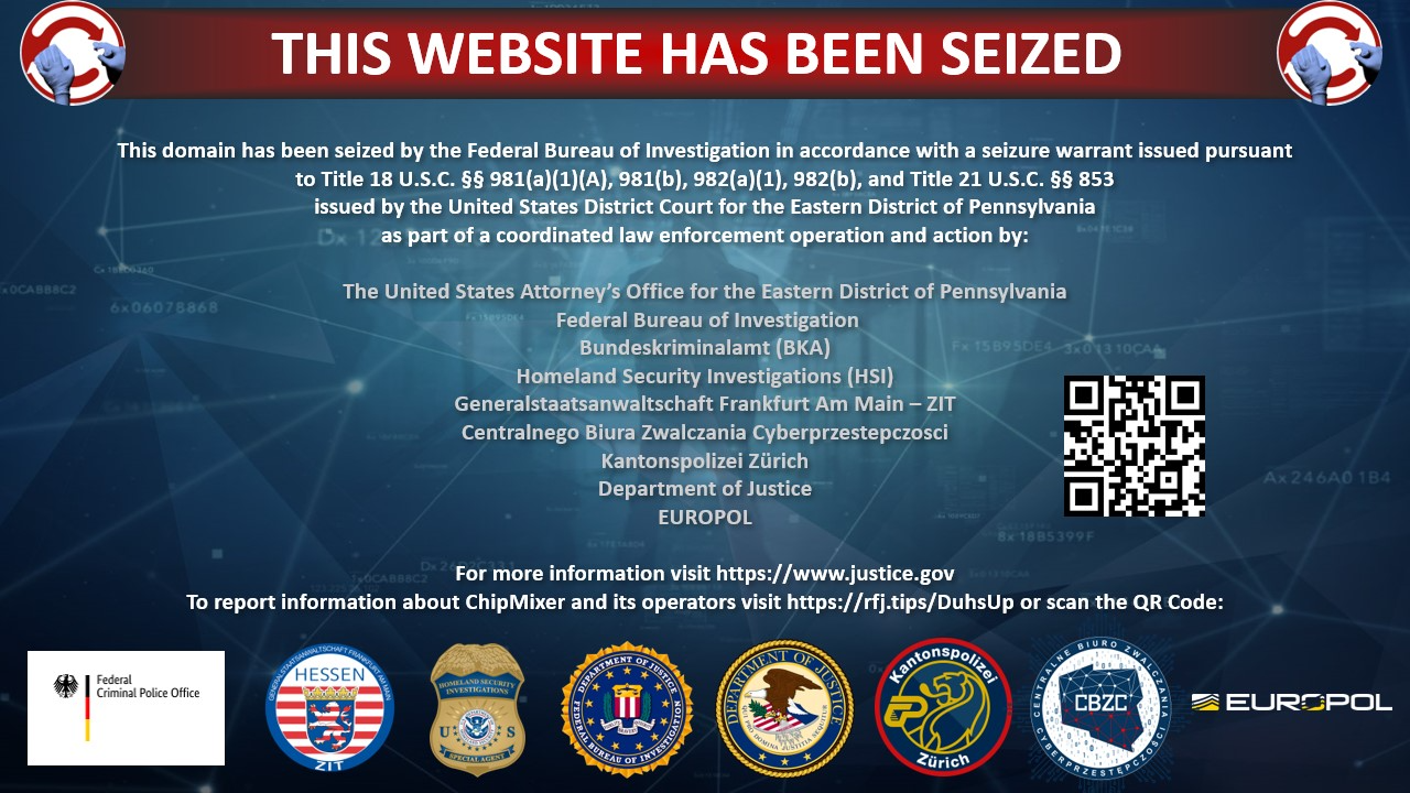 ChipMixer website seizure banner